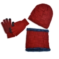 Ensemble d'hiver rouge foncé avec bonnet tricoté, cache-cou doublé et gants tactiles - Bonnet Tour de Cou Et Gants / Bordeaux