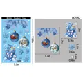 Blue Christmas static stickers size guide featuring Santa, snowman, and snowflake decals - BQ542 Hanging Balls & Snowman