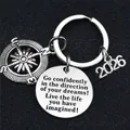 Stainless steel 2026 graduation keychain with compass and inspirational quote - 2026 Year Keychain / 25mm Diameter