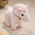 Peluche di pony bianco e rosa con collare e campanellino in materiale morbido e soffice - Bianco