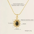 18K gold plated stainless steel necklace with black oval zircon sunflower pendant - Sunflower Style - Black Zircon (ZX676)
