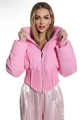 Close-up of pink puffer jacket showing slim fit waist and high-quality fabric details - S / Pink