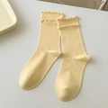 Vintage light yellow combed cotton socks with ruffled edges and double-ribbed cuffs - Milky Yellow