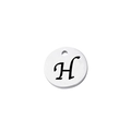 Close-up of a silver stainless steel round pendant with an engraved cursive letter H - Letter H