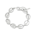 Polished silver stainless steel coffee bean link bracelet with adjustable lobster clasp - Steel Color 10mm Bracelet