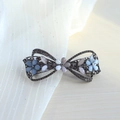 Elegant vintage alloy hair clip featuring blue flowers and brown rhinestones - 6.5cm - Gray Pink Resin Flower Bow Spring Clip