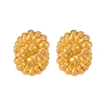 Vintage geometric gold-plated titanium steel earrings with radial texture and oval shape - Embossed Ball Texture Oval (F1290) / Gold