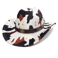 Cappello da cowboy con stampa mucca, tesa larga rialzata e distintivo di toro vintage - M (56-58cm) / Stampa Mucca Bianco