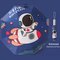 Star Universe navy blue folding umbrella with cartoon astronaut and rocket prints - Anti-rebound Automatic - Astronaut [Reflective Strip]