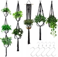 5-pack black macrame plant hangers with metal hooks for indoor outdoor garden decor - 5-Piece Set Black (With Wood Stick/Hooks)