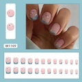 Short ballet press-on nails with blue sea waves and seagulls in a 24-piece manicure set - Fresh Seagull (W1169)