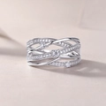 Silver multi-layered crisscross ring with micro-pave sparkling crystals for women - US 6 / White Gold