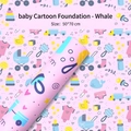 Pink baby gift wrapping paper with cartoon whale and rattle patterns in 50x70 cm size - Pink - Whale