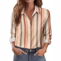Women's long sleeve lapel shirt with orange and army green vertical stripe patterns - S / Apricot