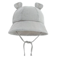 Light grey cotton baby sun hat with cute rabbit ears and chin strap for infants - Gray