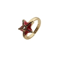 Adjustable gold plated copper ring featuring a red star with colorful zircon accents - Adjustable Open / Red