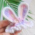 Handmade crochet bunny ear hair clip with pink and purple gradient and pearl accent - No.116 Sakura Pink Gradient Gauze Rabbit