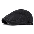 Dark grey washed denim flat cap with adjustable bronze metal buckle and visible stitching - Adjustable / Black