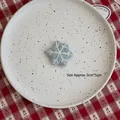 Handmade light blue felt snowflake ornament with white embroidery, size 5x5cm - Snowflake-Blue