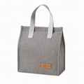 Grey insulated lunch bag with reinforced handles and Tasty Food leather patch - Cationic Minimalist Bag / Space Gray