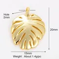 Goldener Monstera-Blatt Metallanhänger, 20x15mm, mit hochglanzpolierter Oberfläche - L15-Goldenes Blatt