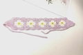 Handmade purple knit headband with white crochet daisies and slim weaving straps - Purple Sunflower