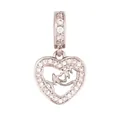 Silver plated heart pendant with MOM lettering and cubic zirconia pavé setting - White Gold MOM Heart