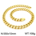10mm wide gold-plated stainless steel Cuban link chain necklace, 550mm length 108g - 550mm x 10mm (KN225368-Z)