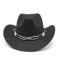 Klassischer schwarzer Western-Cowboyhut aus Wildleder mit dekorativem Band im Retro-Stil - M (56-59cm) / Schwarz Wildleder