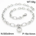 Collana a catena ovale in acciaio inossidabile argento con ciondolo a cuore solido - Collana color acciaio (KN217617-Z)