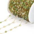 DIY gold plated stainless steel chain with light green natural stone beads for jewelry - 0.8mm Gold Chain 4.5mm Green Gradient Beads 01