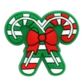 Detail of Christmas candy cane shoe charm with a red bow for clog decoration - Double Candy Canes