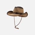 Vintage western cowboy straw hat in brown gradient with studded leather band and chin cord - One Size / Grey Camel