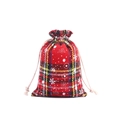 Red plaid Christmas gift bag with white snowflakes and beige drawstring closure - 10*14cm / Christmas Snowflake Red Stripe