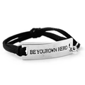 Fashion woven bracelet with 'BE YOUR OWN HERO' engraved on a rectangle metal plaque - Black Knotted Rope-BE YOUR OWN HERO(G1033)