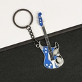 Blue electric guitar keychain with white rhinestones in a gunmetal finish - Blue Beaded Rhinestone Guitar