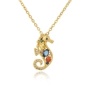 Macro shot of gold seahorse pendant featuring vibrant multi-colored gemstone settings - Colored Gemstone Seahorse Style (AL-D1046)