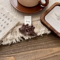 Detail of embroidered brown bunny hair ties for girls on a white card display - Embroidered Rabbit Hair Tie-Coffee