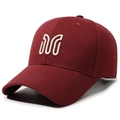 Classic cotton baseball cap in deep burgundy with white embroidered geometric logo - Red