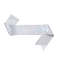 Detail of silver glitter Mommy To Be sash with baby footprints for baby shower parties - Silver Rainbow Mommy To Be Sash