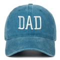 Detail of washed cotton baseball cap in blue featuring white DAD embroidery - Adjustable / Lake Blue DAD
