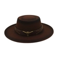 Sombrero de fieltro de lana de estilo británico con ala ancha y adorno de cabeza de toro - Talla única / Café (Cabeza de Toro Dorada)