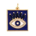 Quadratischer Evil Eye Anhänger mit blauer Emaille, Vergoldung und Kristallen - Quadratischer Böser Blick Stil (M917035-Blue) / Blau