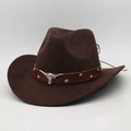 Classic dark brown western cowboy hat featuring a silver bull head metal ornament - Coffee