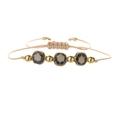 Handmade woven ceramic flower bracelet with adjustable beige cord and golden beads - Copper Beads + Ultramarine Blue Flowers