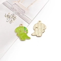 Pendentifs dinosaures en émail vert avec bordure dorée pour bijoux DIY et porte-clés - Dragon Dessin Animé / 22x22mm / Vert Herbe