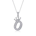 Silver letter O necklace with crown and moissanite pave setting on white background - Letter O