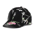 Detailansicht der rosa Rosenstickerei auf einem schwarzen Twill-Baseballcap - Einheitsgröße / Schwarz