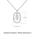 Collana con ciondolo lettera U in argento 925 con diamanti micro-pave, finitura oro bianco - Stile Lettera U con Cornice Ovale Incastonata di Strass / 40-50cm Regolabile / Oro bianco