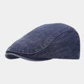 Classic dark blue washed denim newsboy cap with vintage structured eight-panel design - Adjustable / Navy Blue